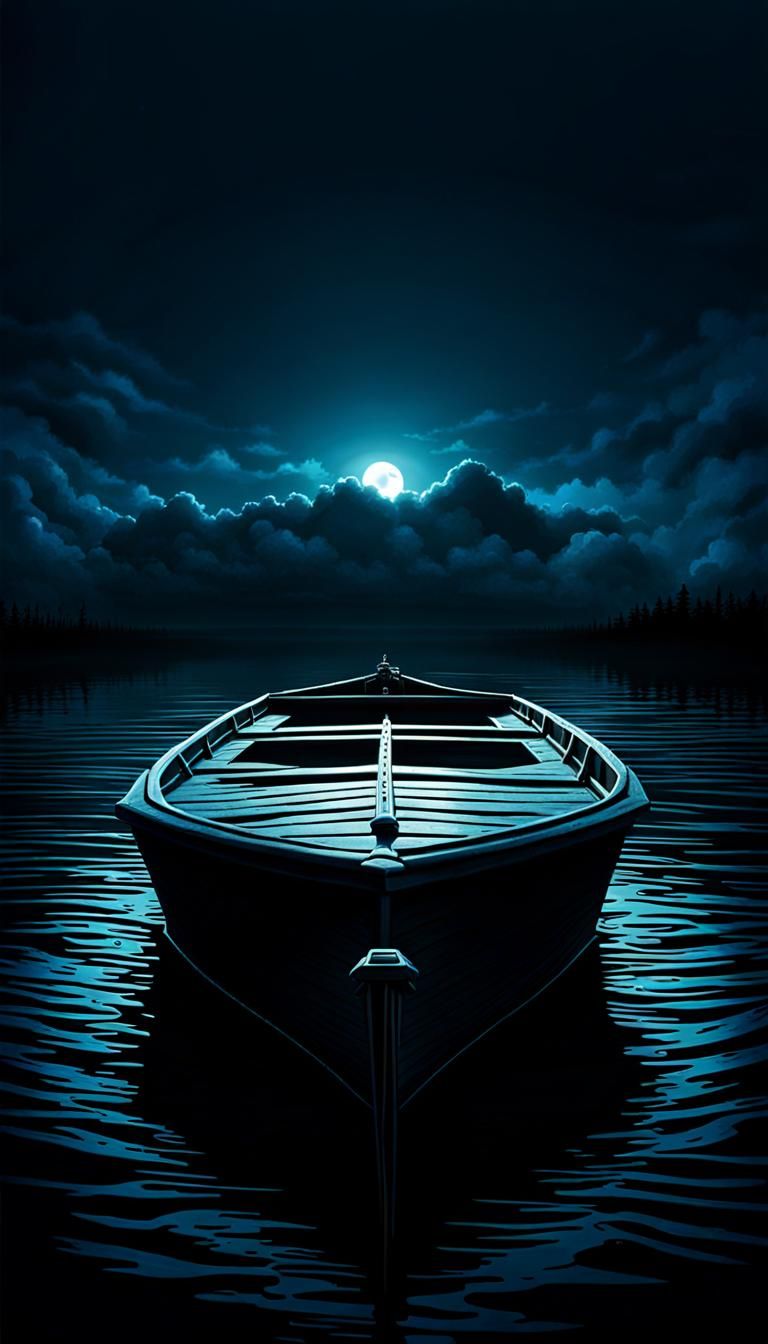 Ominous Coffin Boat in Dystopian Fantasy