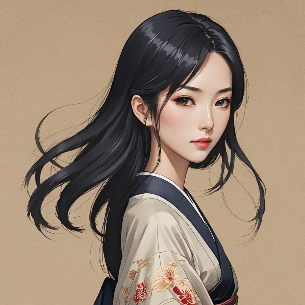 Elegant Japanese Woman in Anime Style