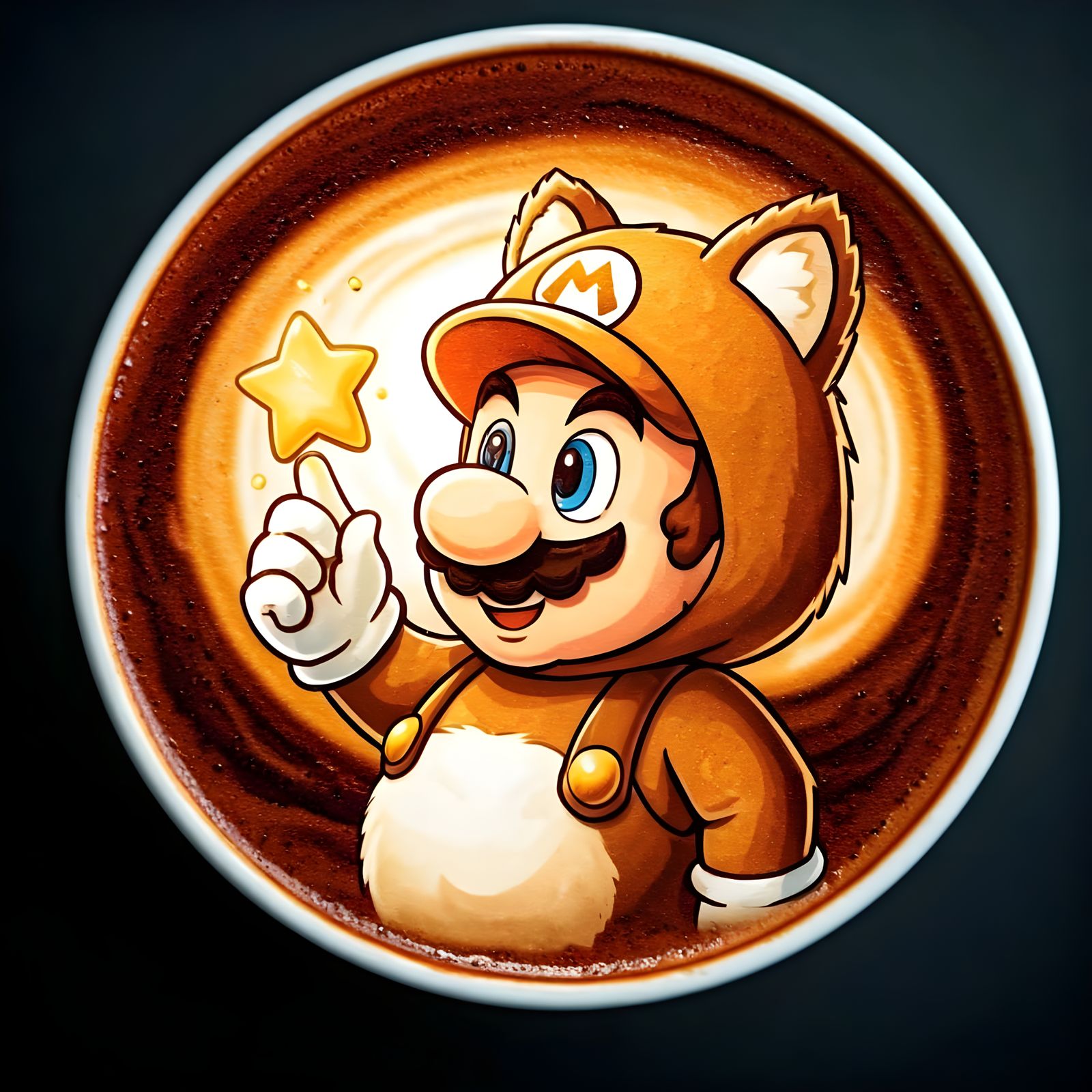 Tanuki Mario Latte Art