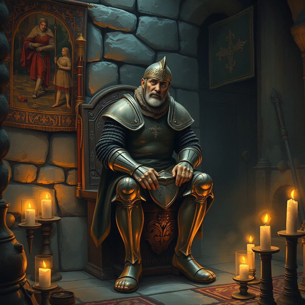 King Arthur on a Rustic Toilet