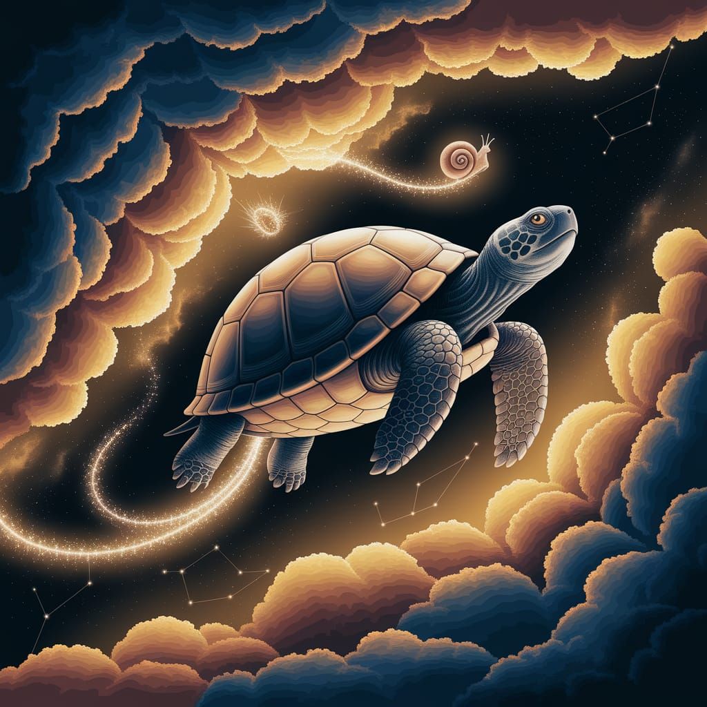 Giant Turtle and Snail in Starry Sky