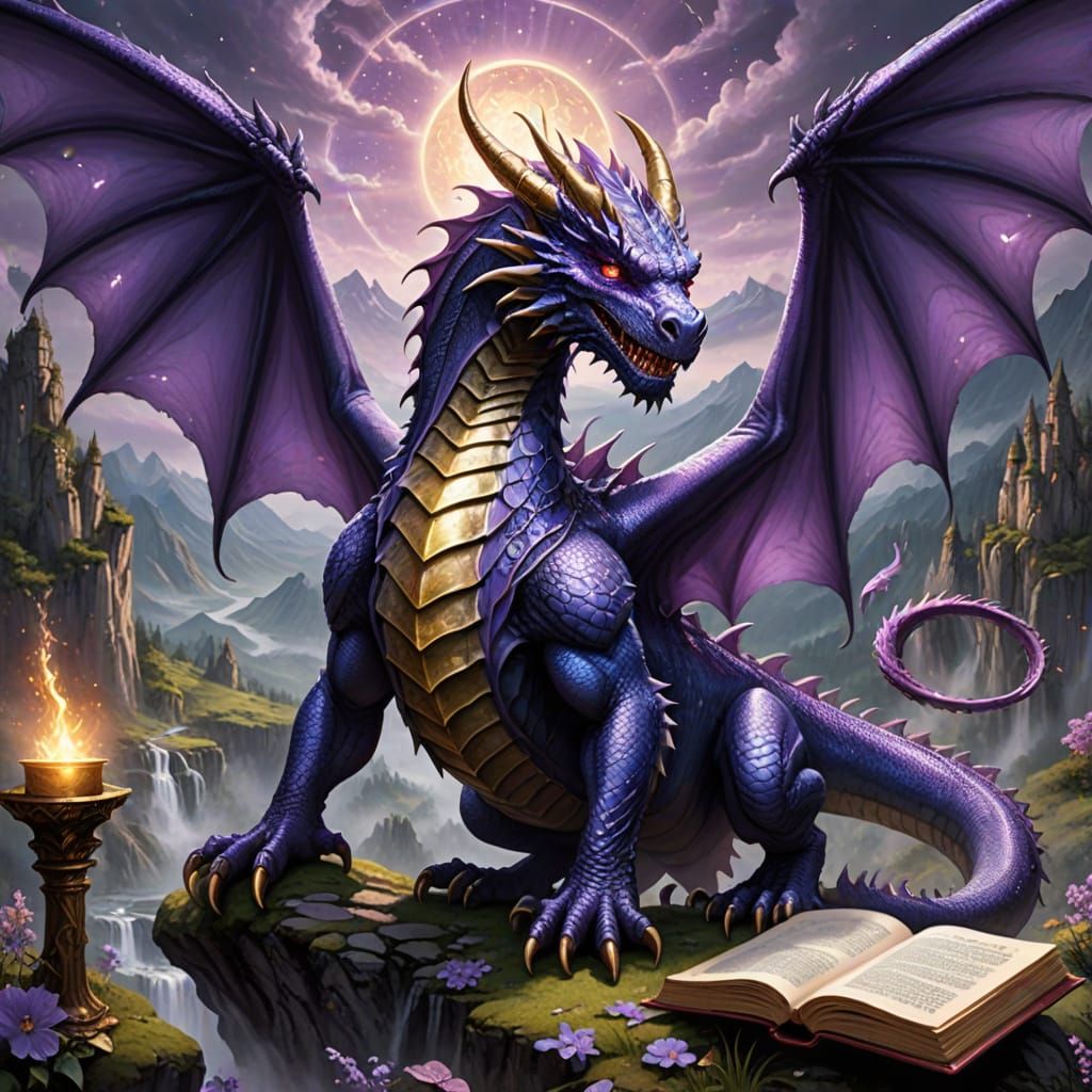 Colossal Purple Dragon Holds 'You're Welcome' Scroll in Myst...
