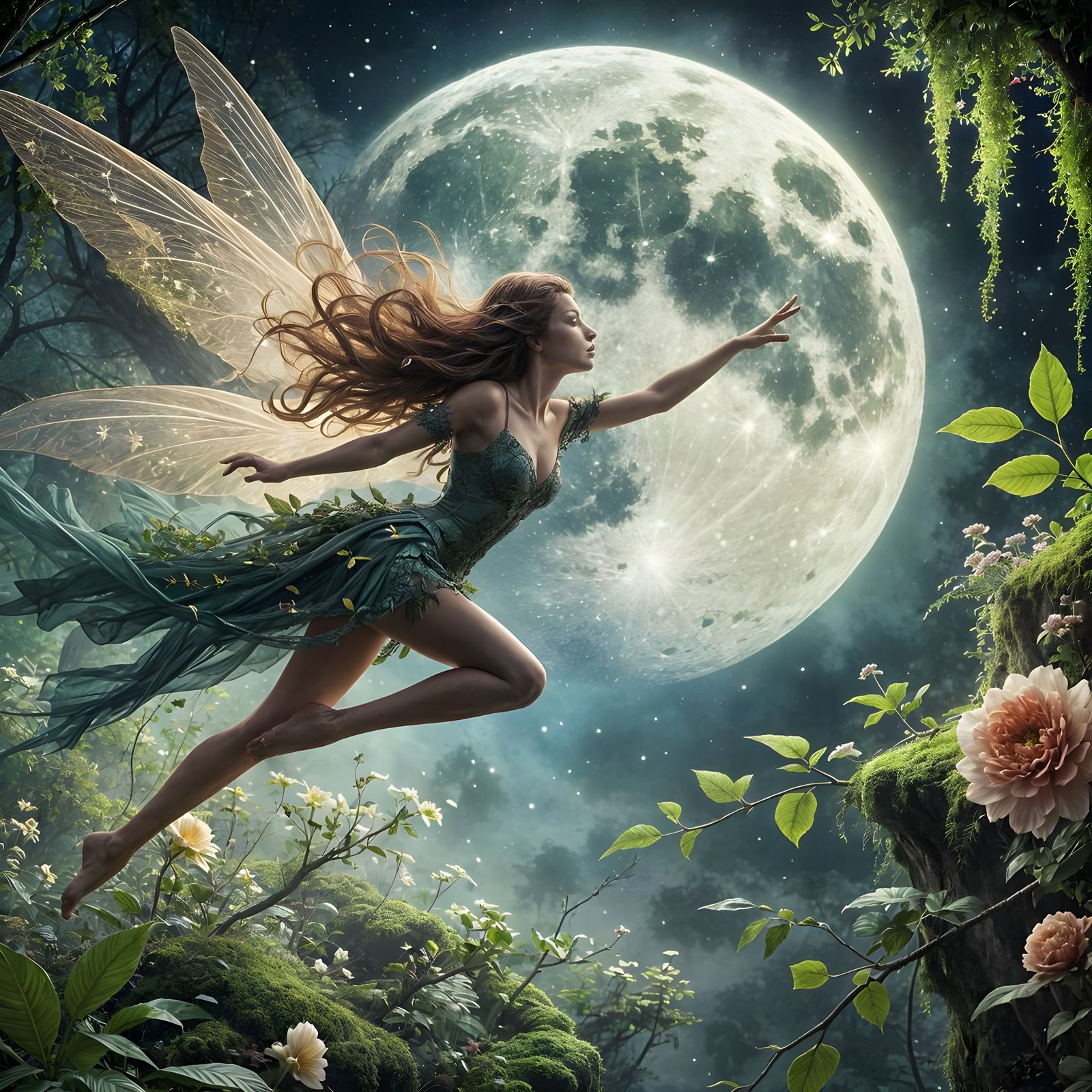 Ethereal Woman in Moonlit Splendor