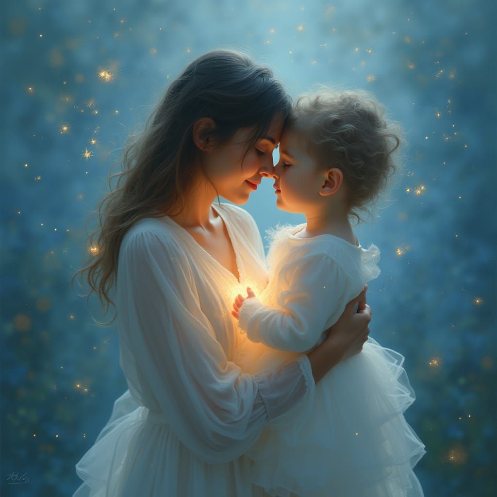 Mother and Child in Soft, Ethereal Light