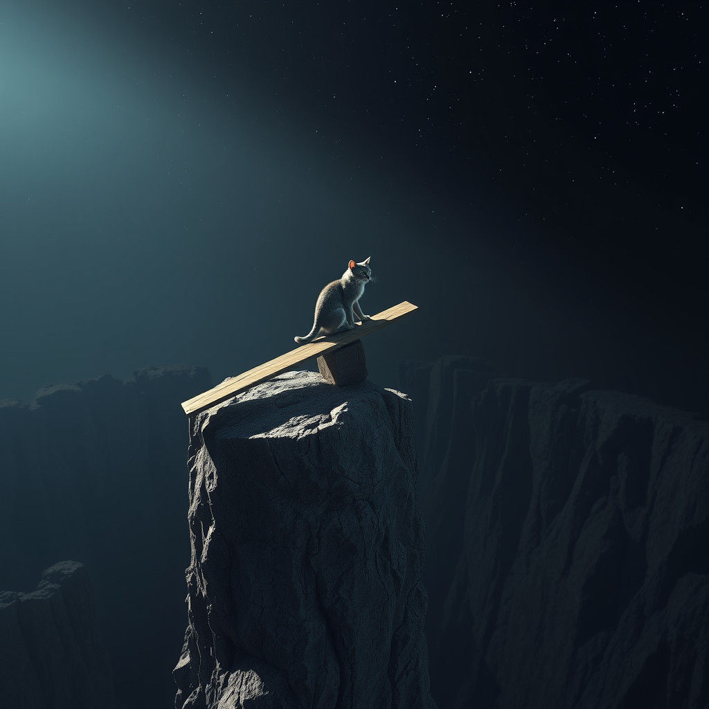 Cat Balancing Act in Fantasy Concept Art Style