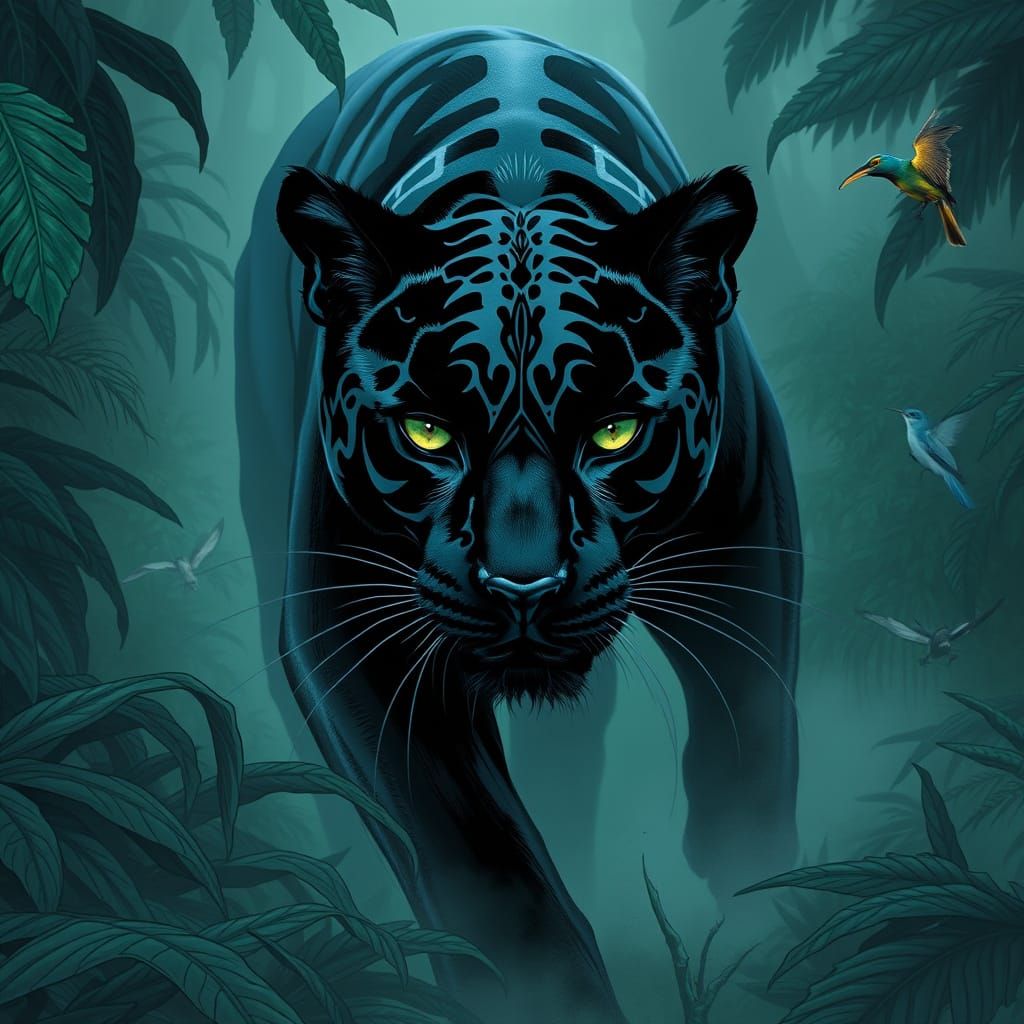 Black Panther in Dark Fantasy Comic Style