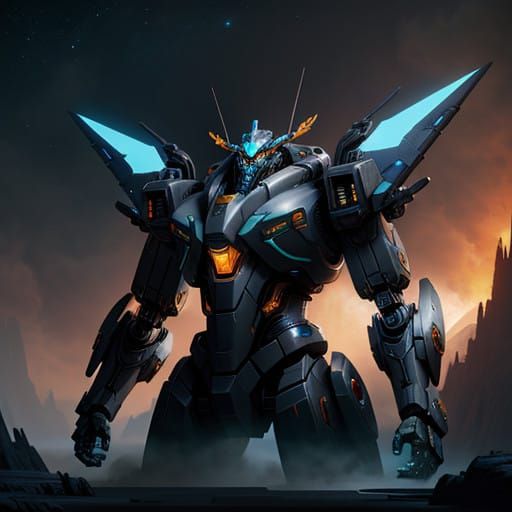 Cyberpunk Mech Warrior on Alien Planet