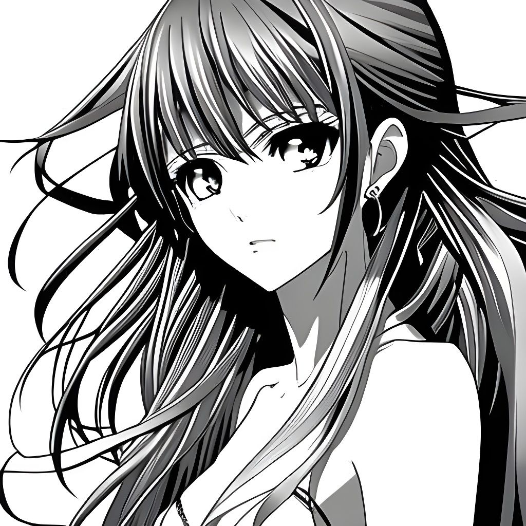 Manga Style Girl Black and White Lineart