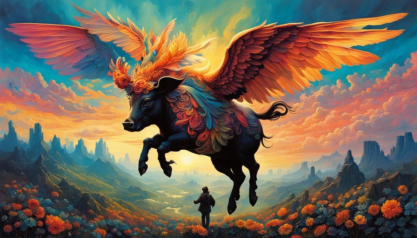 Surreal Flying Pigs in Psychedelic Fairycore Style