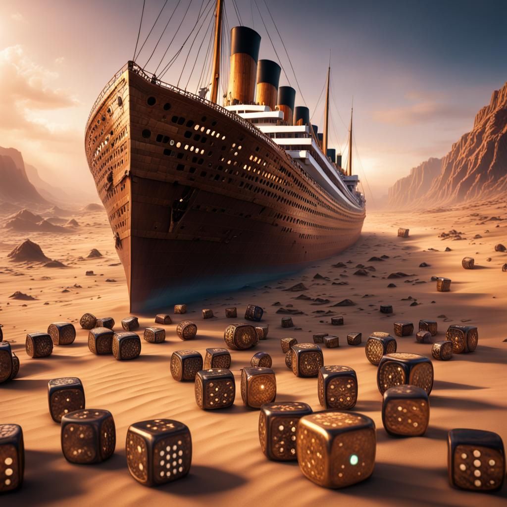 Titanic in Dice Desert: Detailed Matte Painting