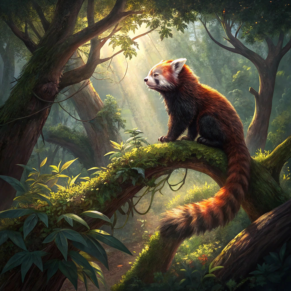 Red Panda in Nepal Woods: Hyperrealistic Matte Painting