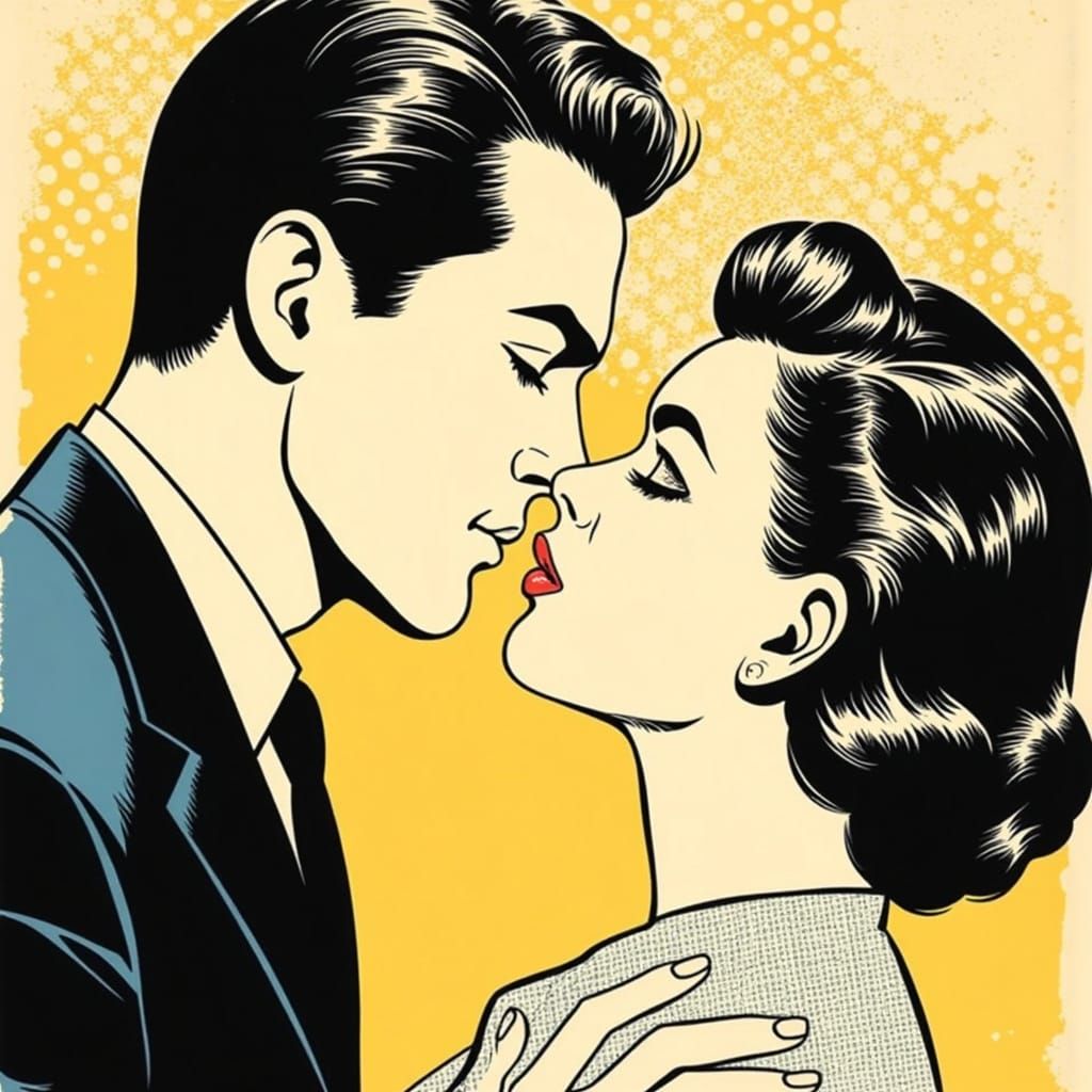 Romantic Pop Art Moment in Bold Lines and Retro Colors