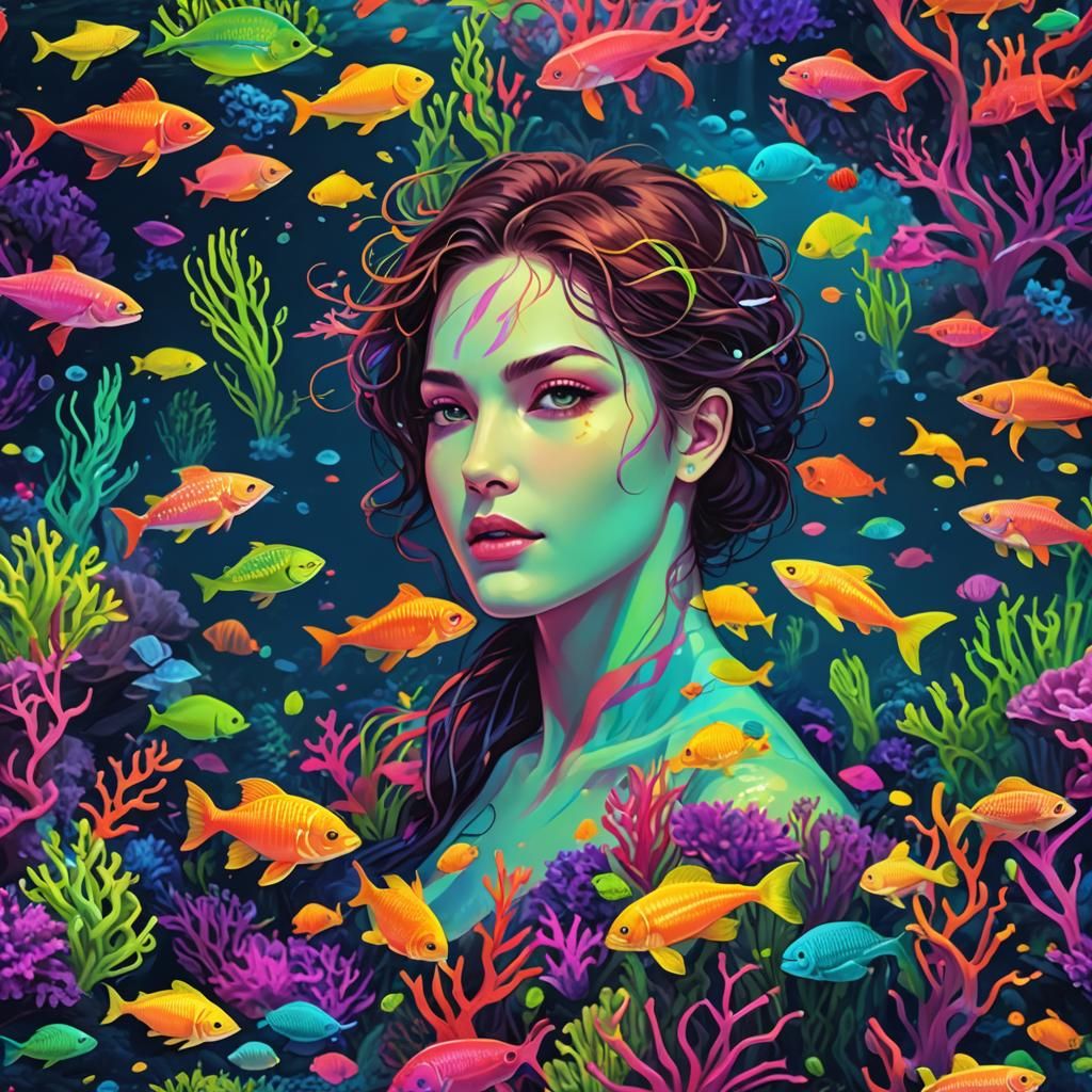 Handsome Sea Creature Swimming in Fluorescent Ocean