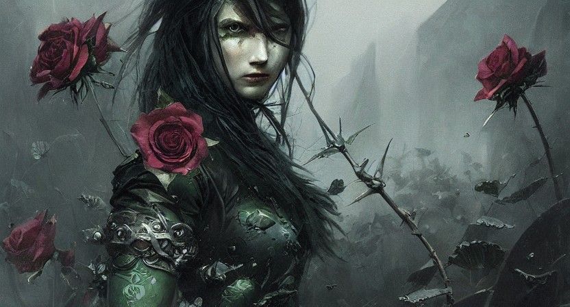 Warrior Surrounded by Roses and Thorns