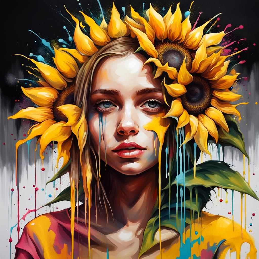 Sunflower Girl in Graffiti Splash Art Style