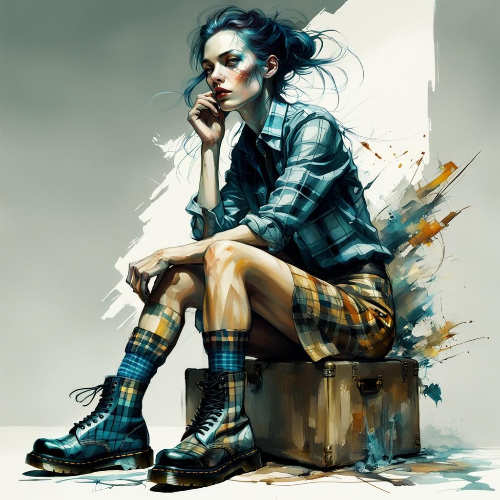 Plaid Model in Dr. Martens: Digital Airbrush Art