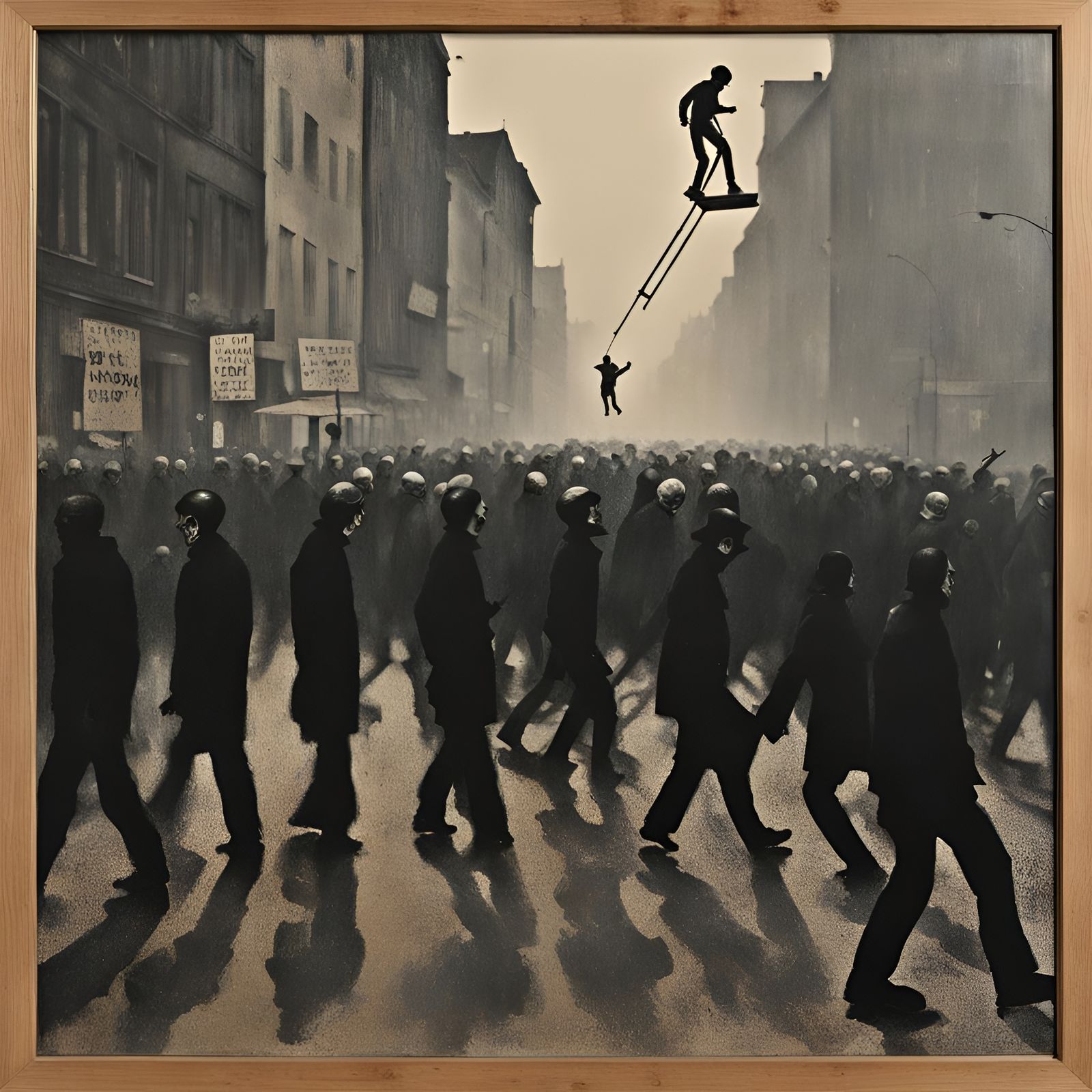 Moving Crowd of Living and Dead in X-Ray Style