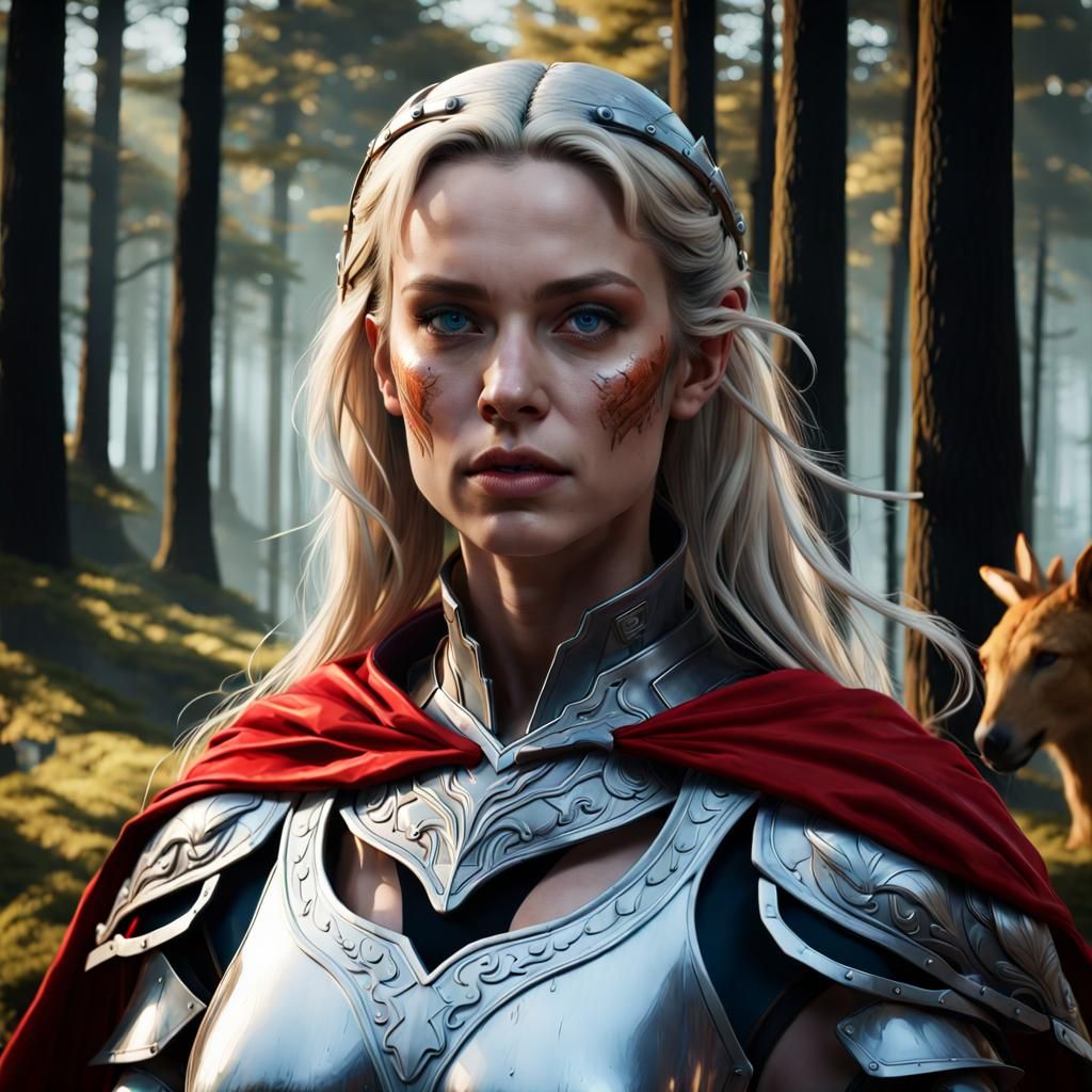 Warrior Princess Portrait in Forest Clearing