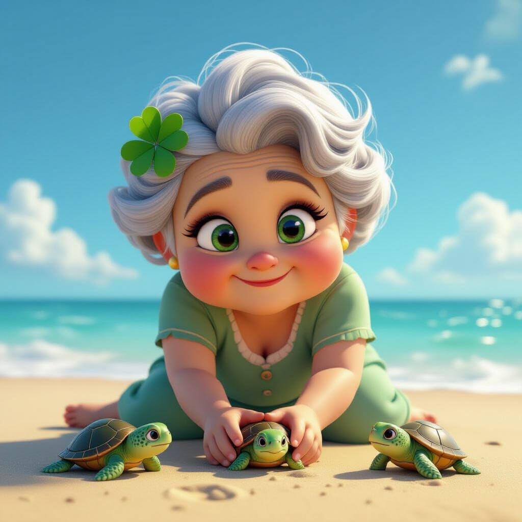 Grandma Rescues Baby Turtles on Beach