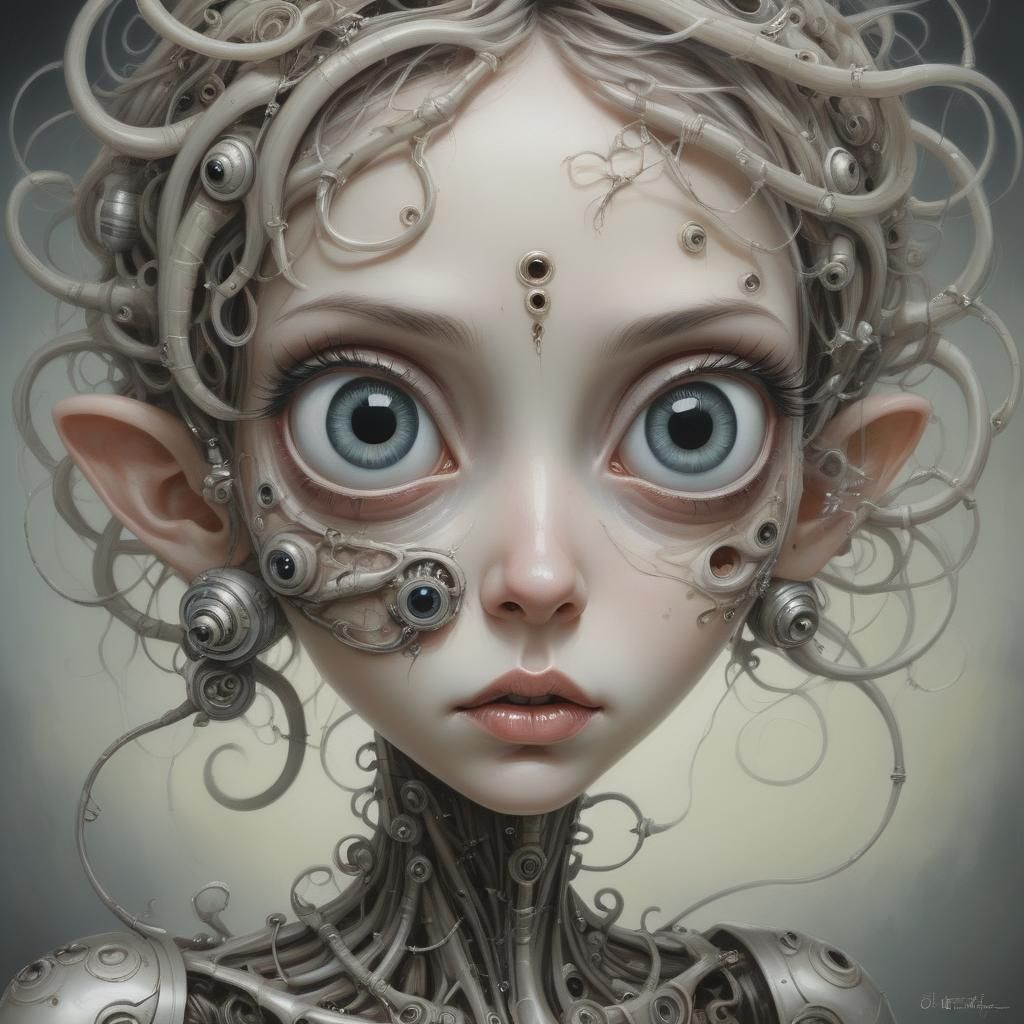 Creepy Cyborg Woman in Eerie Gothic Nature