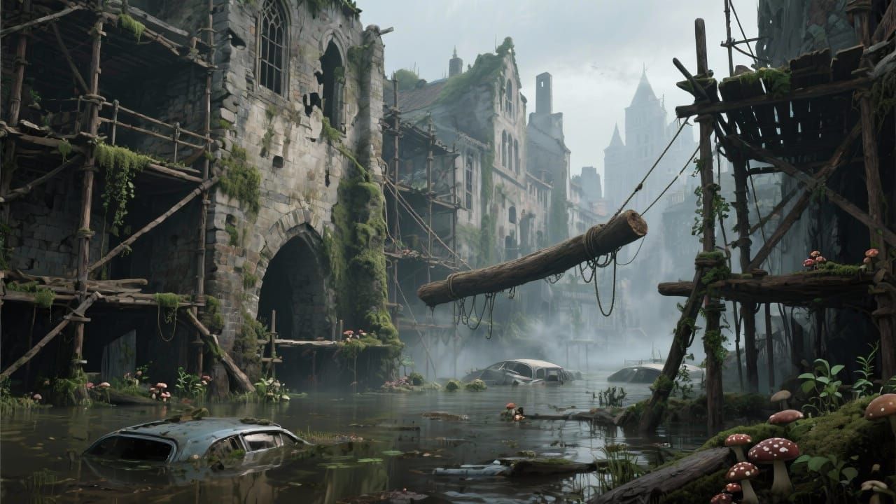 Abandoned Flooded Medieval City Concept Art