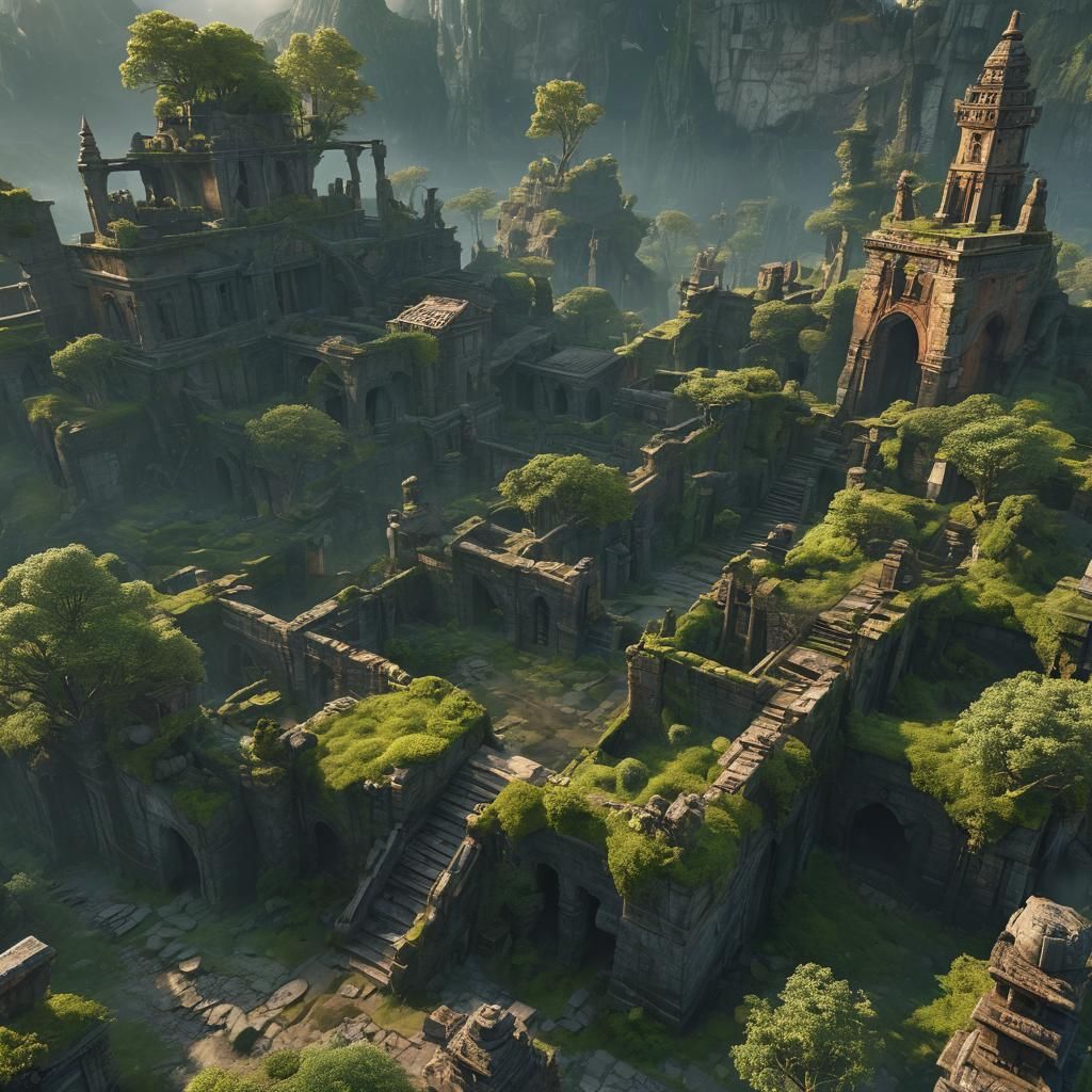 Floating Ruined City in Sky, Epic Fantasy Art