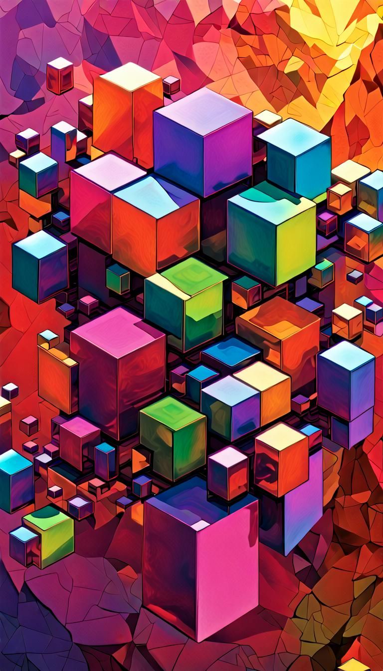 Neon 4D Geometric Figures in Iridescent Desert