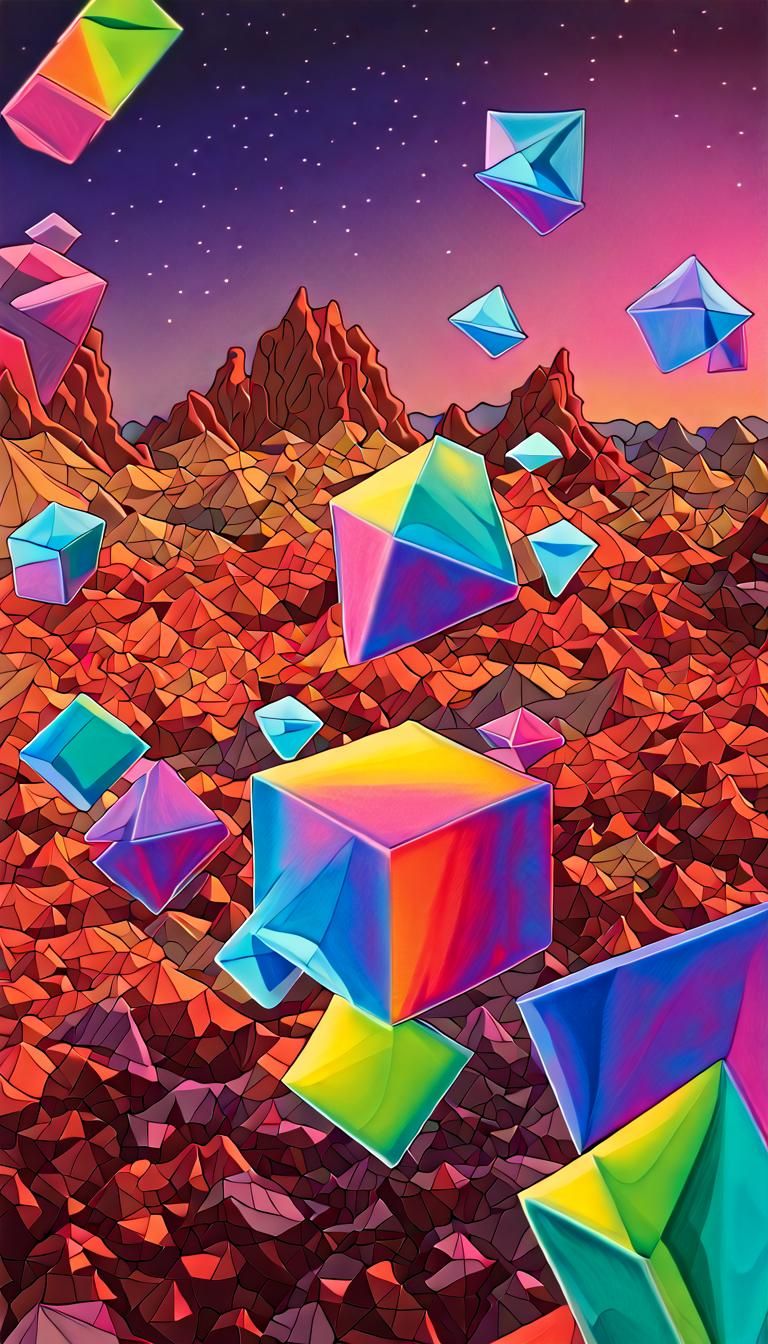 Rainbow Neon Fourth Dimensional Geometric Figures