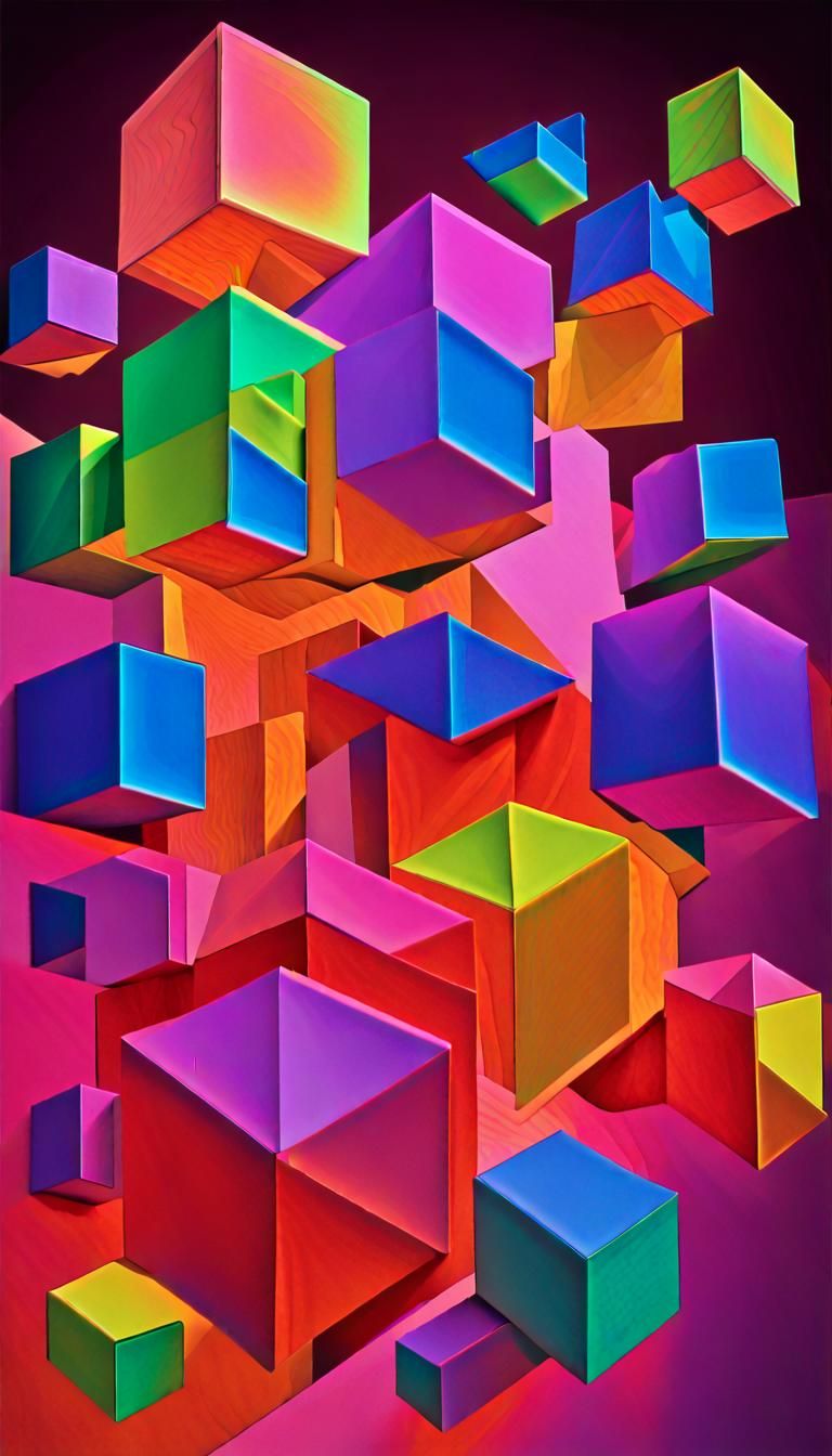 Rainbow Neon Geometric Figures in Rocky Desert