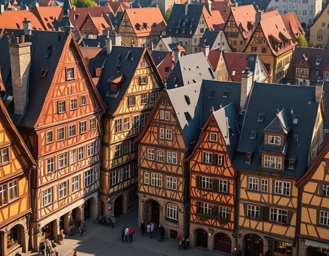 Vibrant 18th Century German Town Center in Warm Afternoon Li...