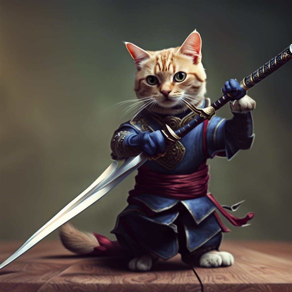 Whimsical Cat Swordsman Image