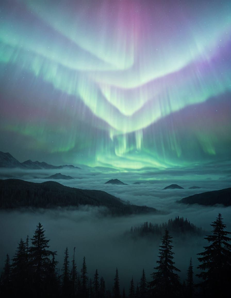 Northern Lights Over Hyperborean Mountains