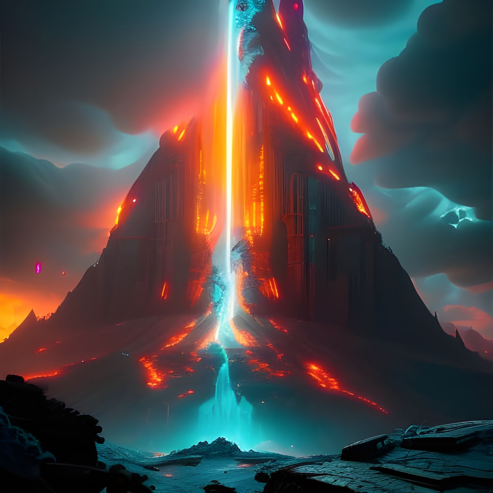 Spectacular Volcanic Eruption in Anime Style