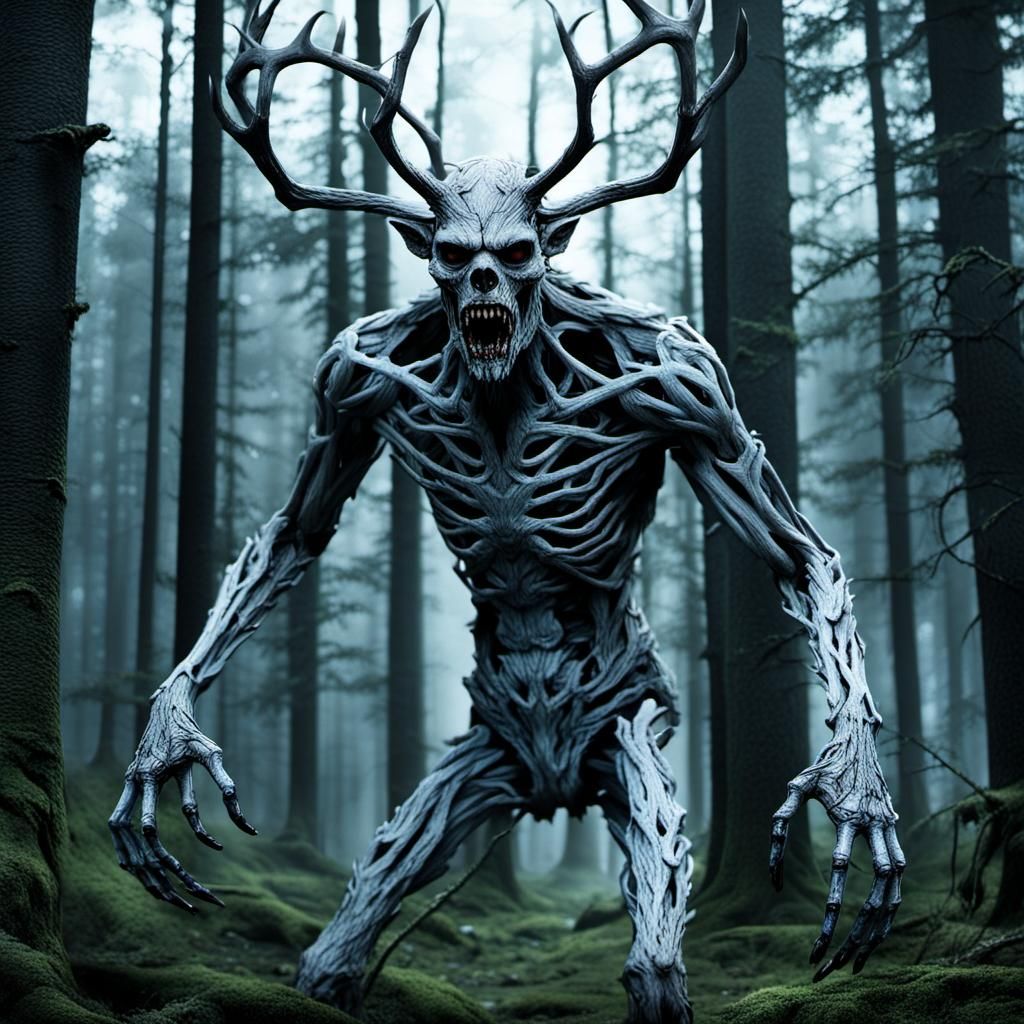 Hyperdetailed Wendigo in the Woods Illustration