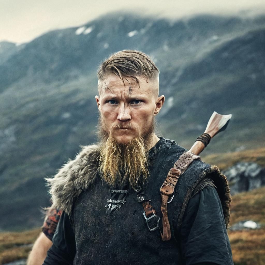 Viking Warrior in Mountain Landscape: Nordic Folk Art