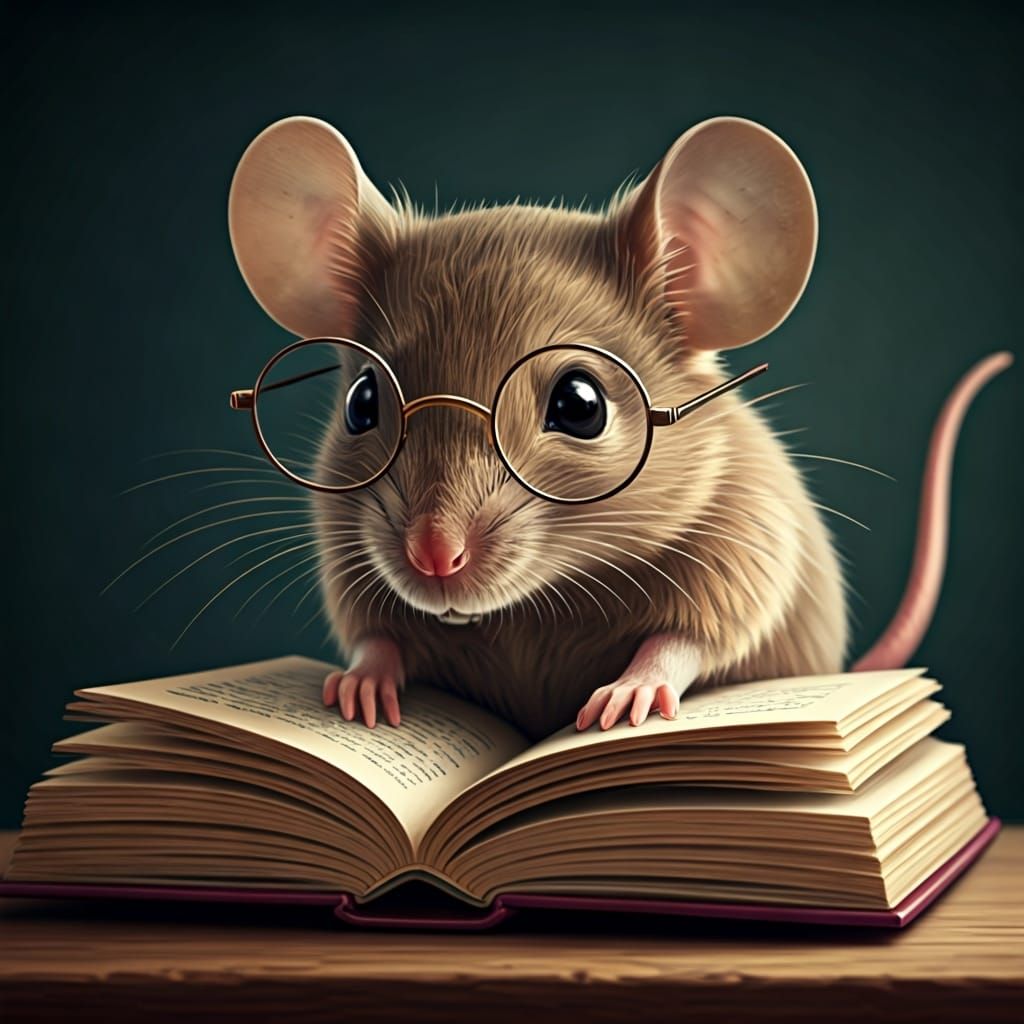Shy Bookworm Mouse Wearing Reading Glasses