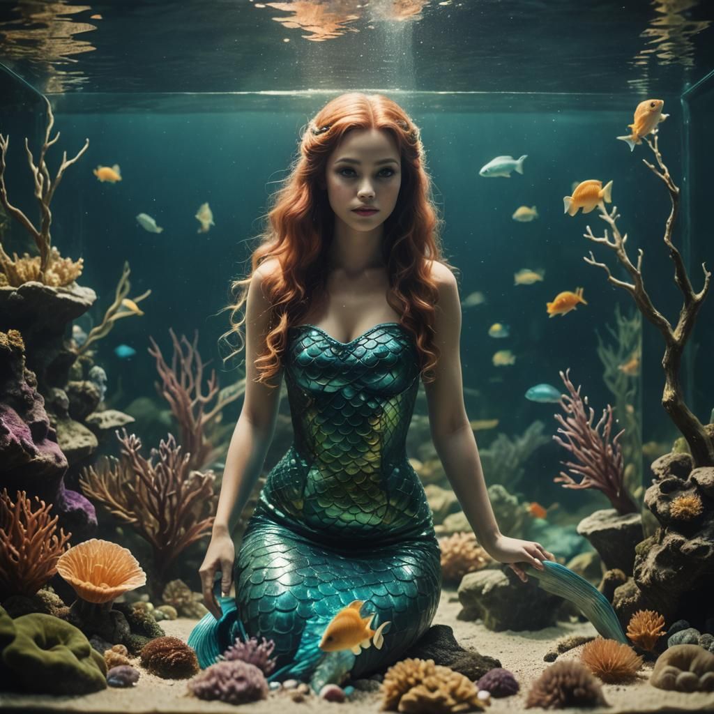 Mermaid in Aquarium: Cinematic Film Still