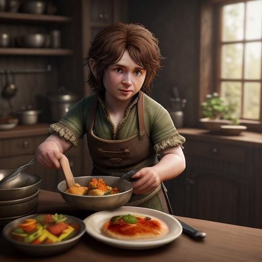 Halfling Hobbit Chef Cooks Breakfast: 3D Game Cinematic