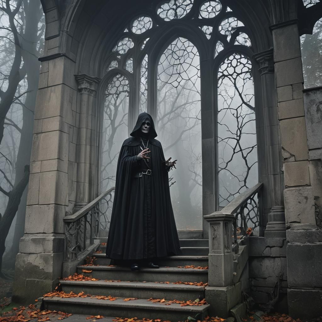 Transparent Vampire Descends Staircase in Moonlight