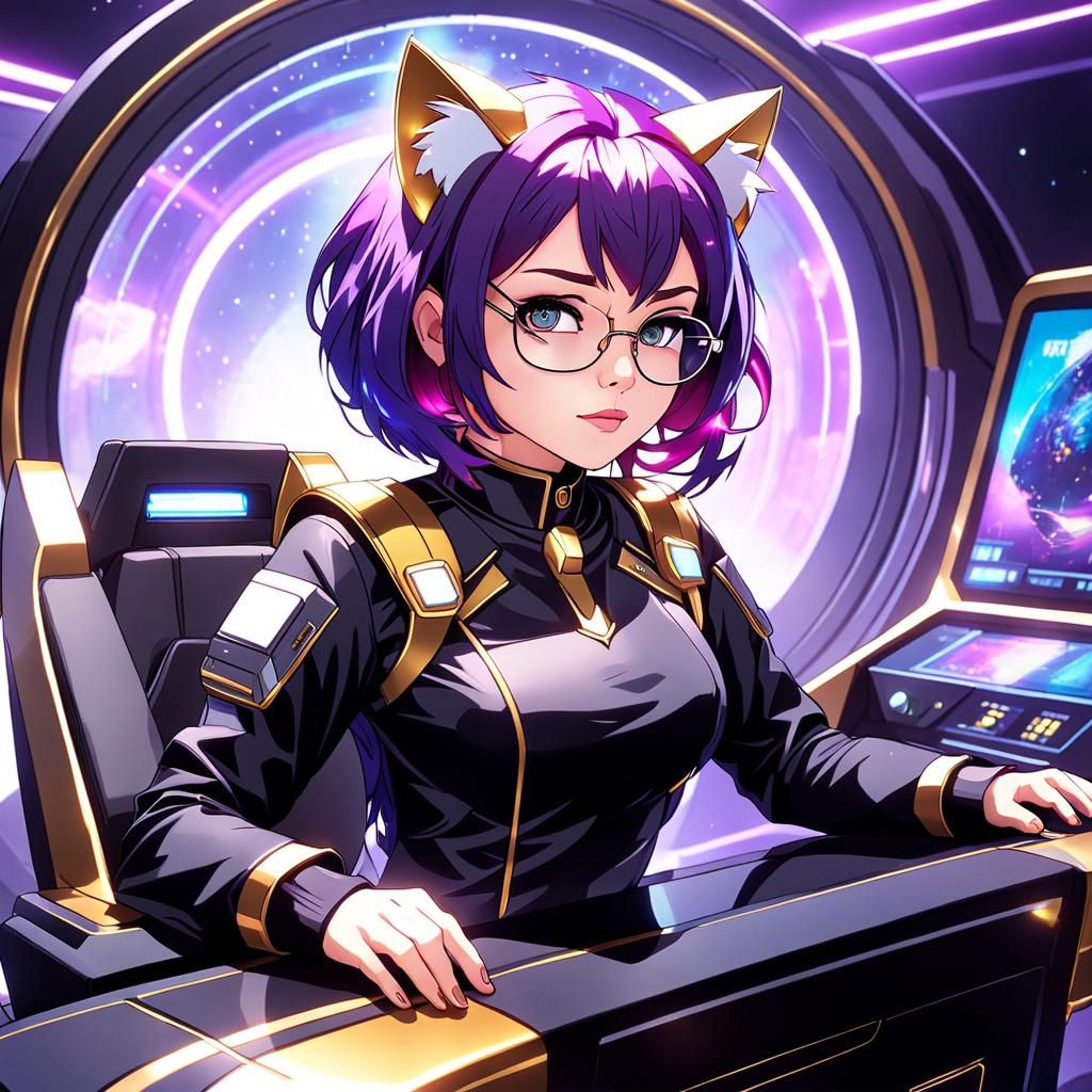 Science Officer with Cat Features in Manga Style