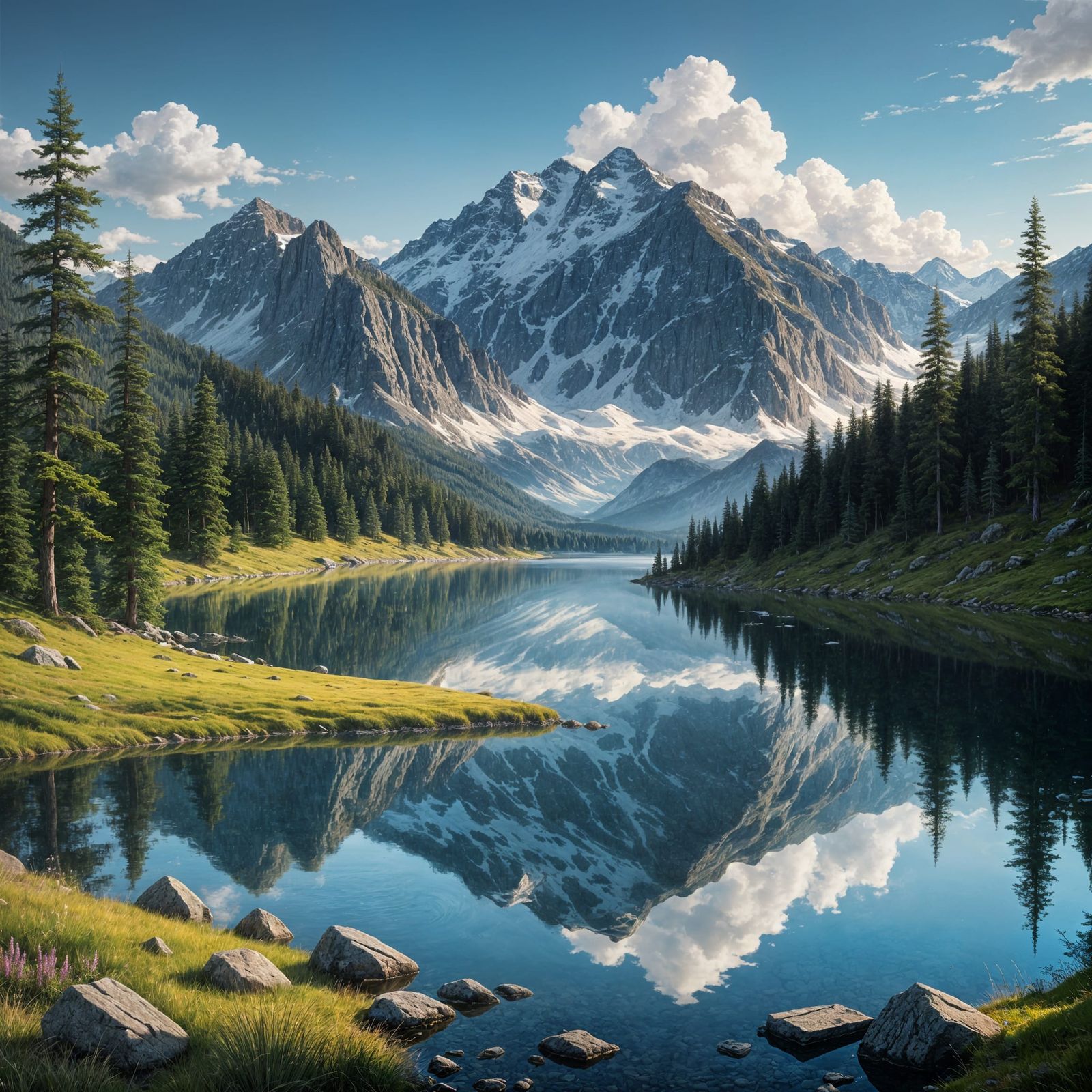 Misty Lake Reflecting Snow-Capped Mountains: Hyperrealistic ...