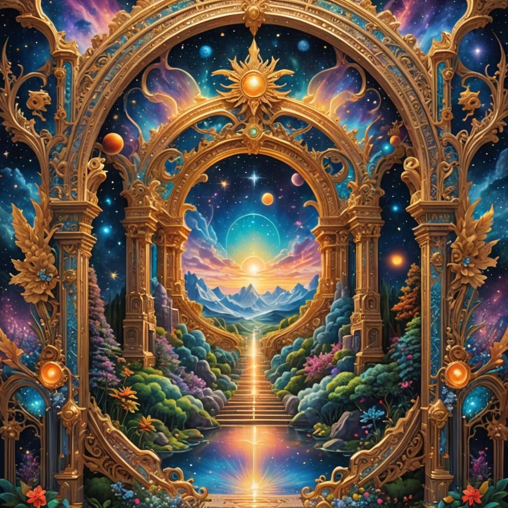 Ornate Astral Gateway Mixed Media Illustration