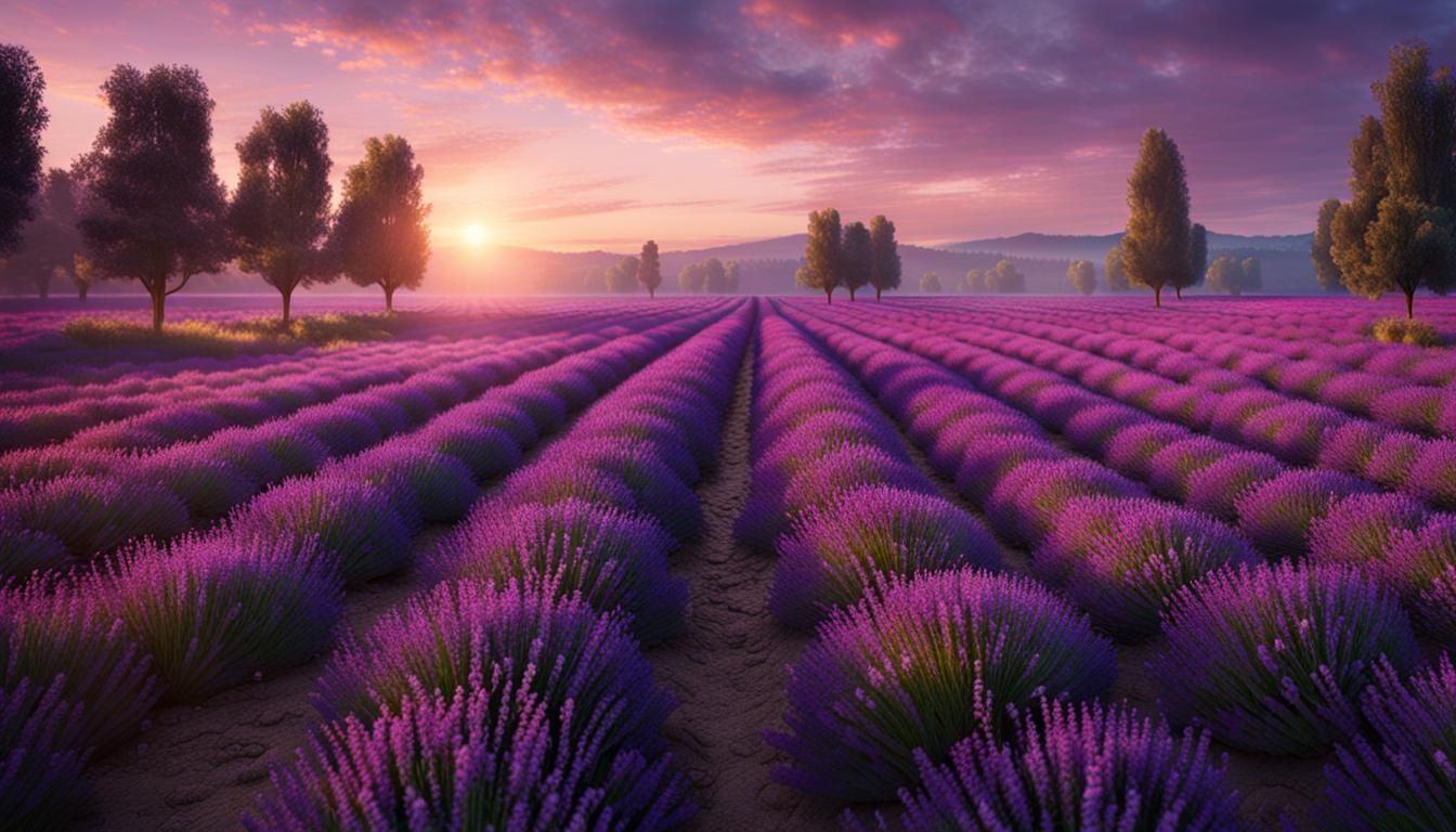 Lavender Field at Dawn: Detailed Matte Painting