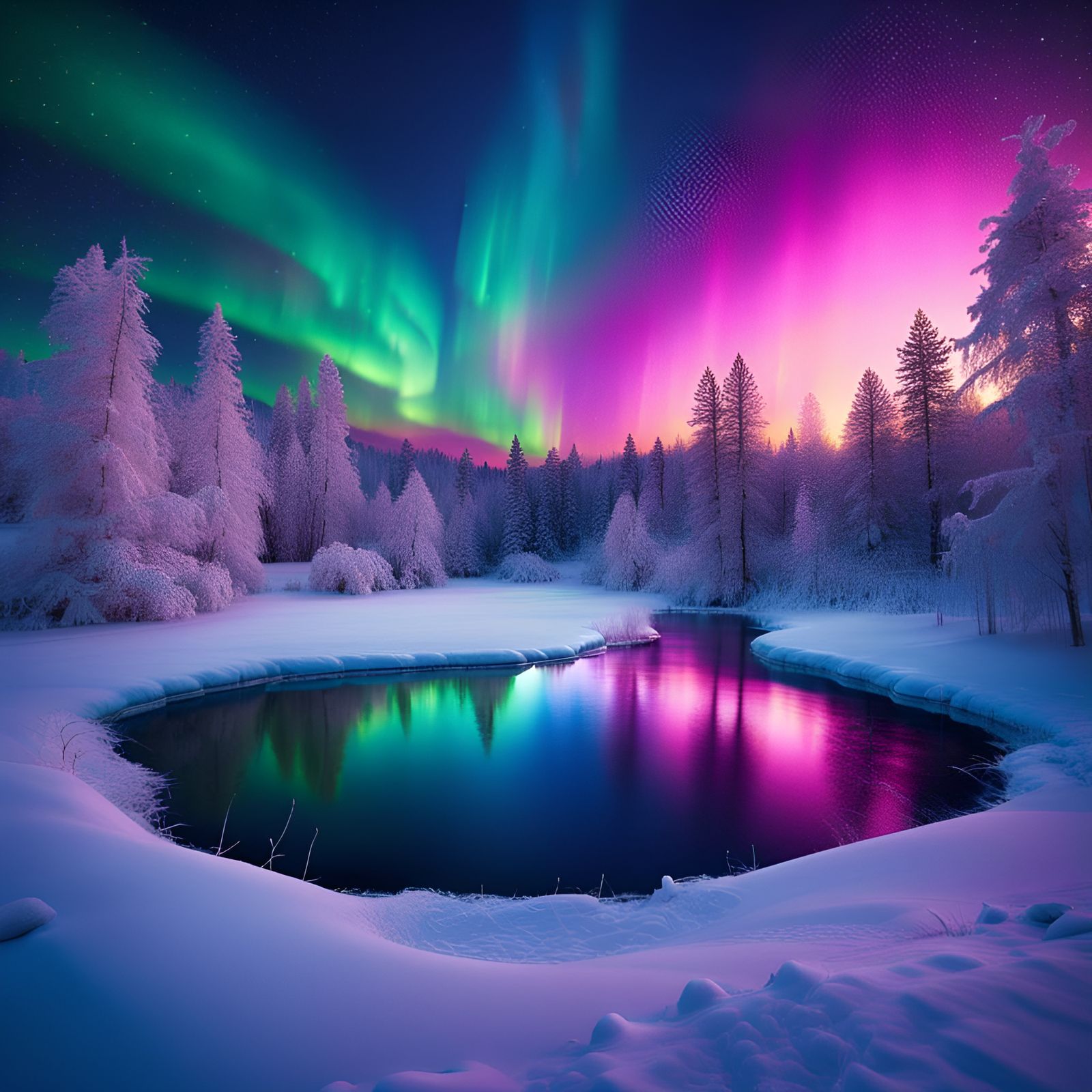 Winter Wonderland with Aurora Borealis