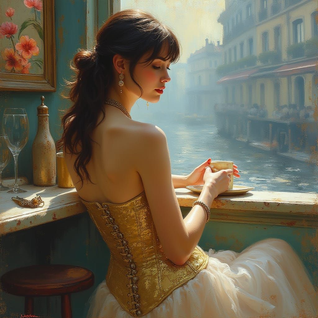 Impressionist Spy in Parisian Cafe Painting