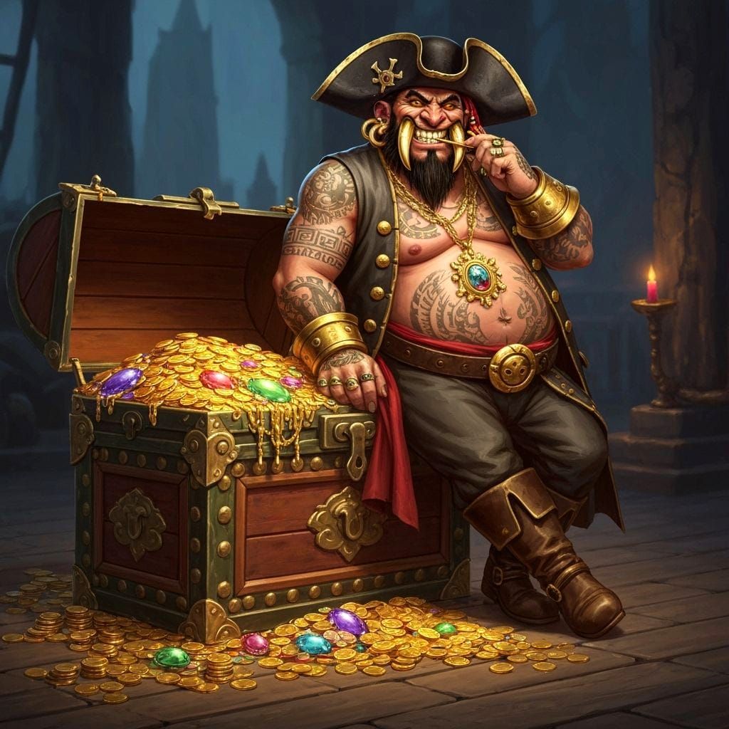 Ornate Pirate Treasure Chest with Tusked Pirate