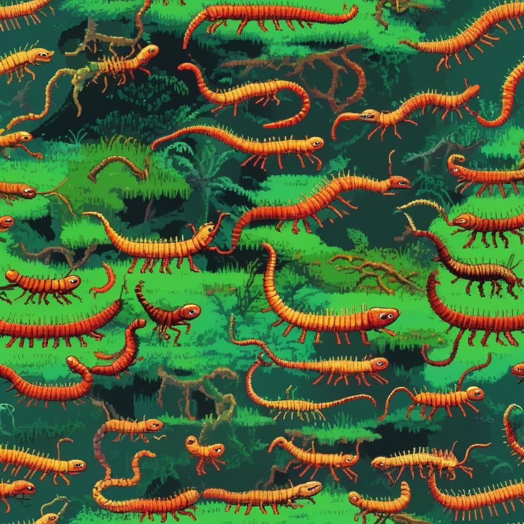 Pixellated Centipedes: A Retro Video Game Scene
