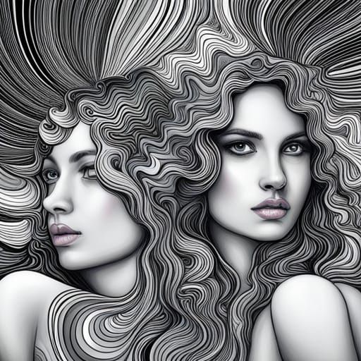 Psychedelic Fantasy Lesbian Couple in Abstract Art