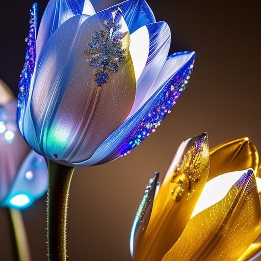 Luminescent Crystal Tulip in Micro Photography