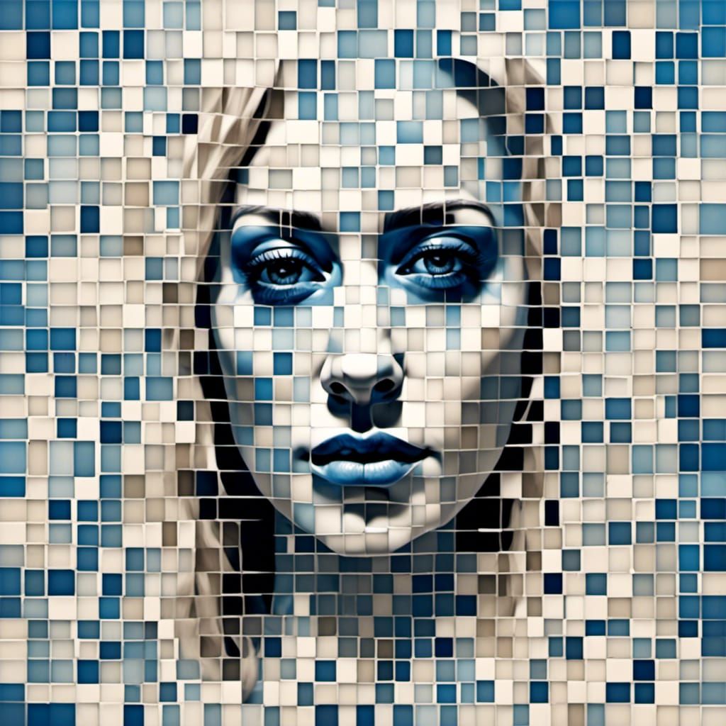 Mosaic Portrait of a Pretty Woman in 3D